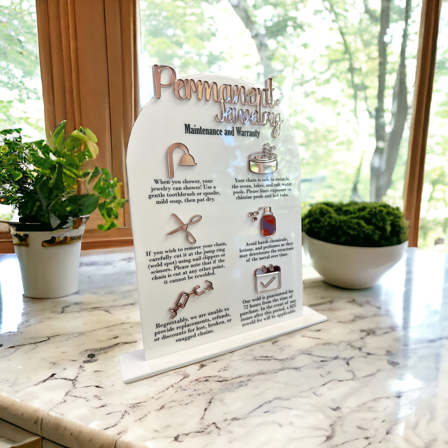Permanent Jewelry Tabletop Warranty and Care Sign $20 Fee