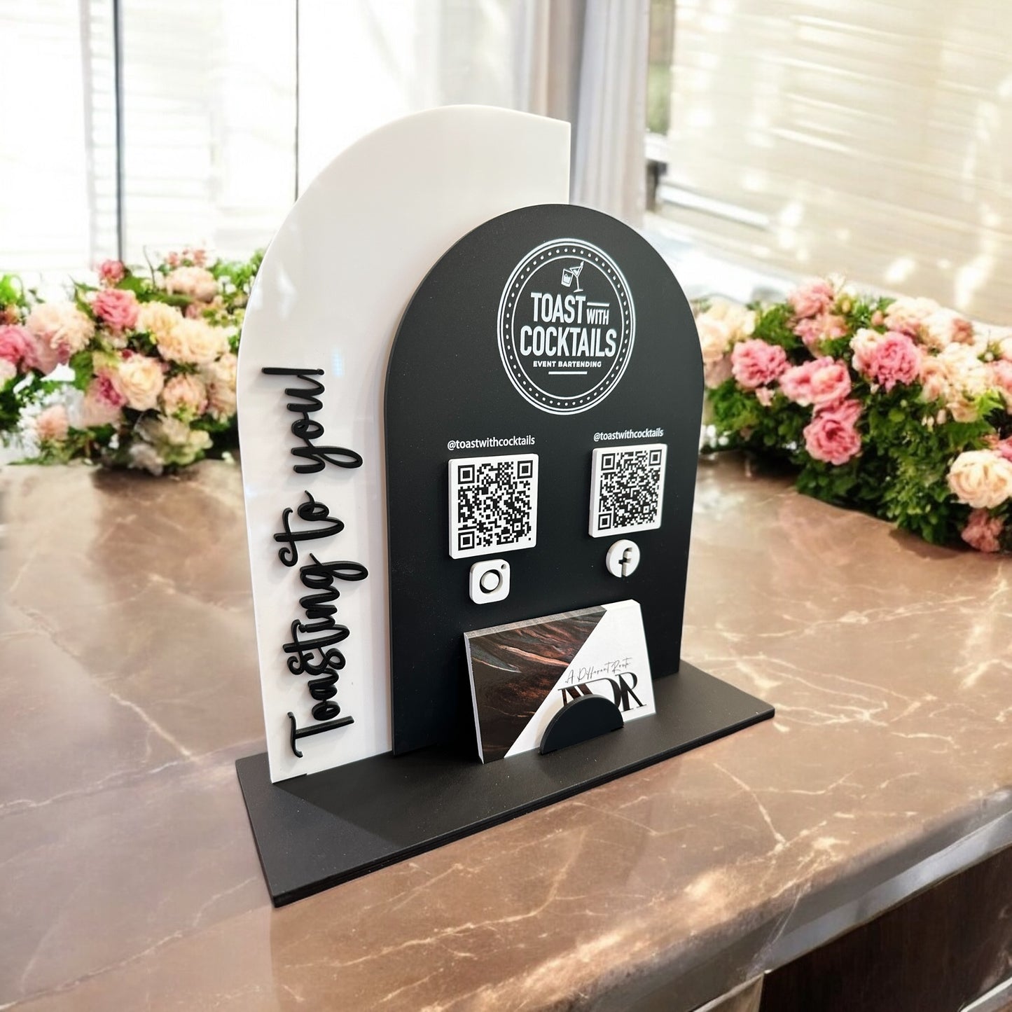 Custom Double Arch QR Code Sign with Business Card Holder