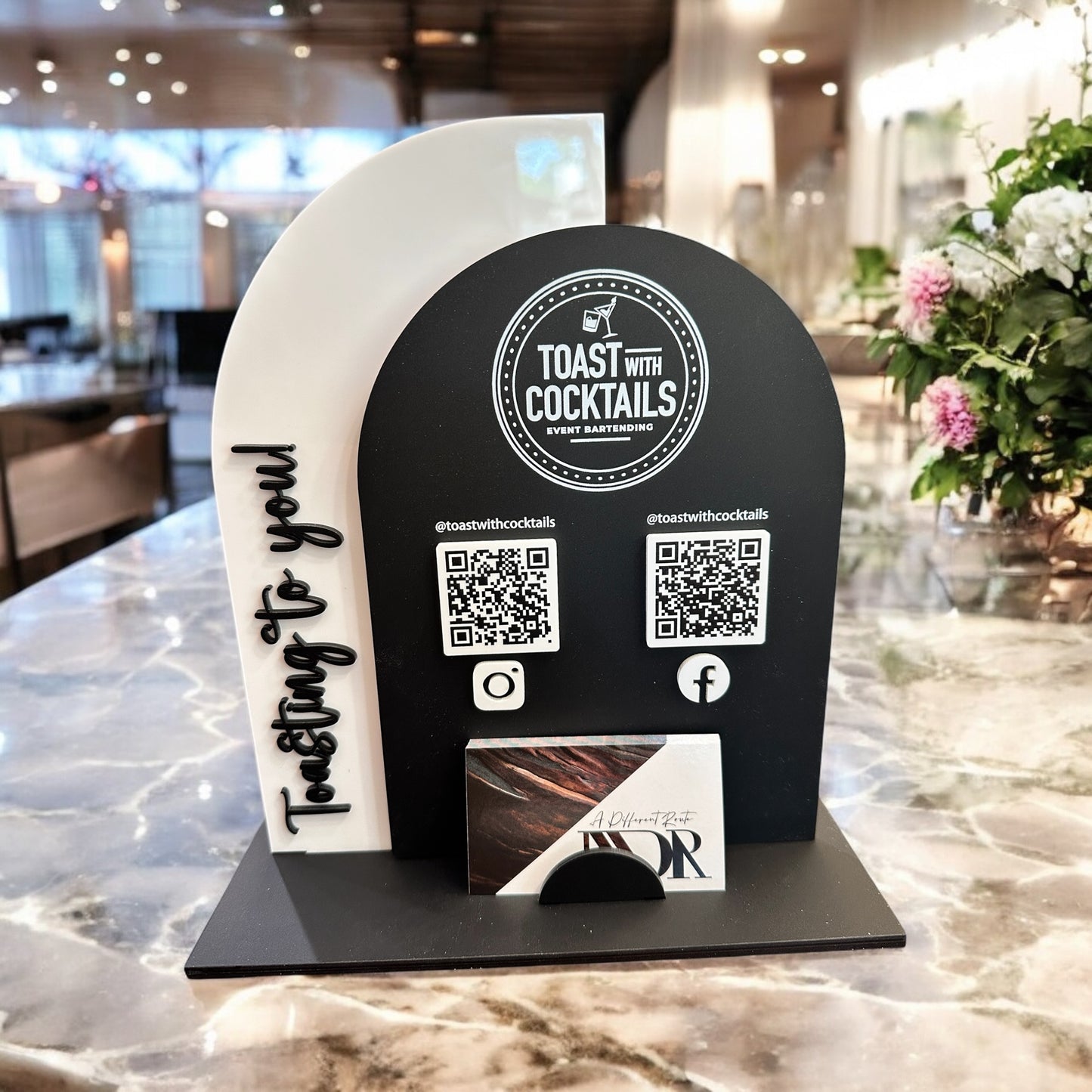 Custom Double Arch QR Code Sign with Business Card Holder