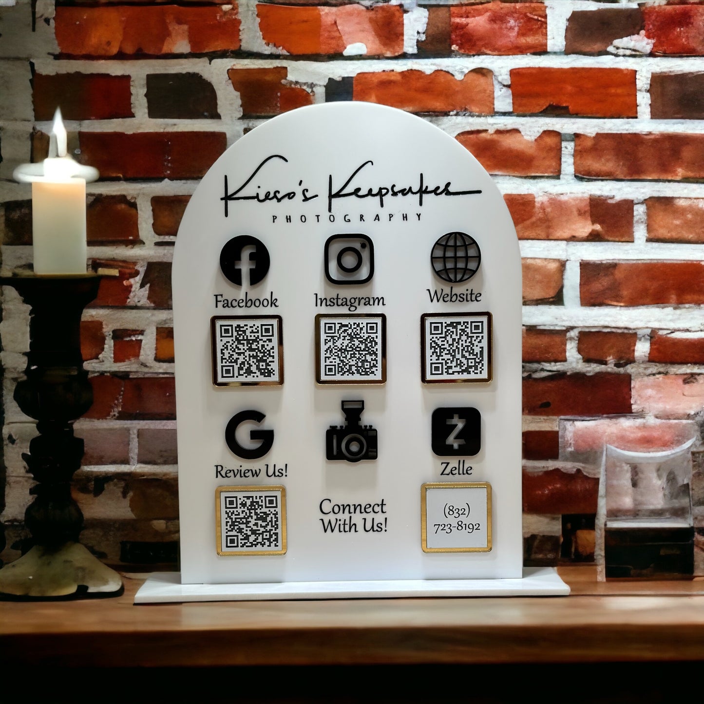 Arched Acrylic QR Code Sign – 5 or 6 Code Display for Menus, Payments & Links