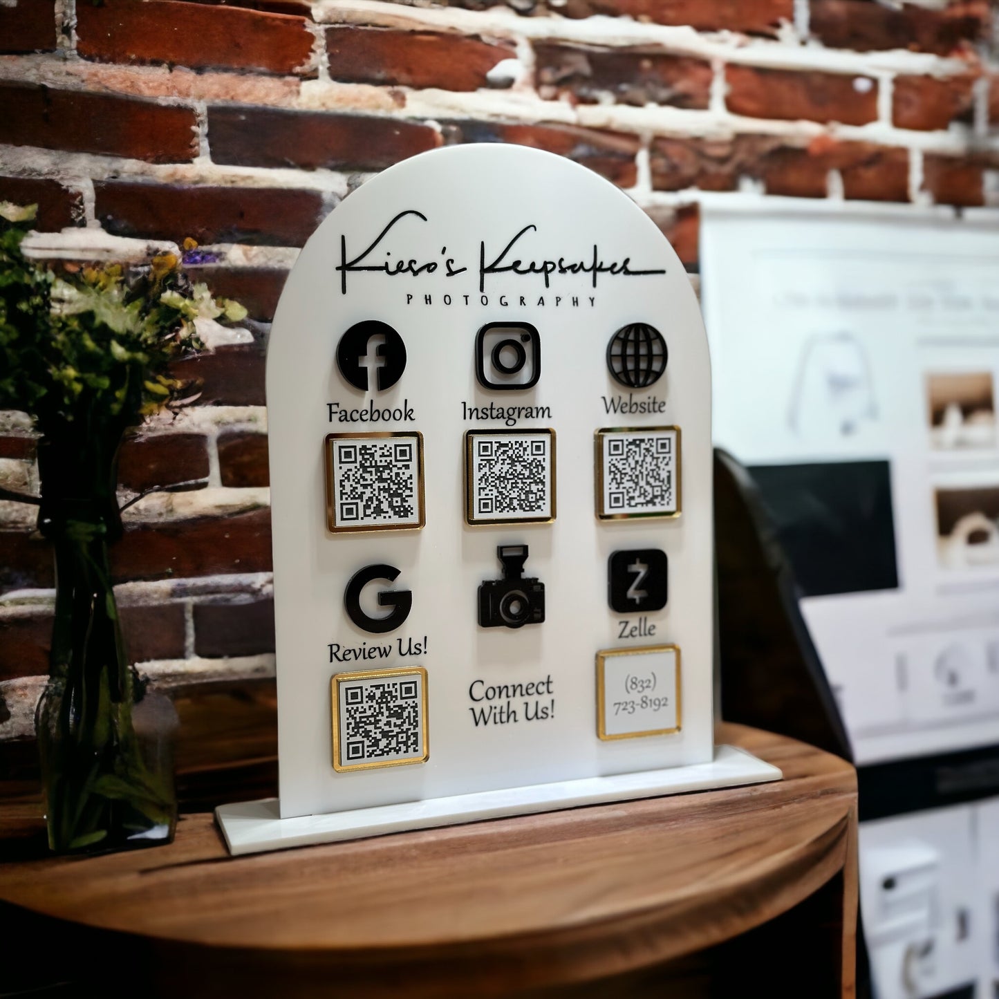 Arched Acrylic QR Code Sign – 5 or 6 Code Display for Menus, Payments & Links