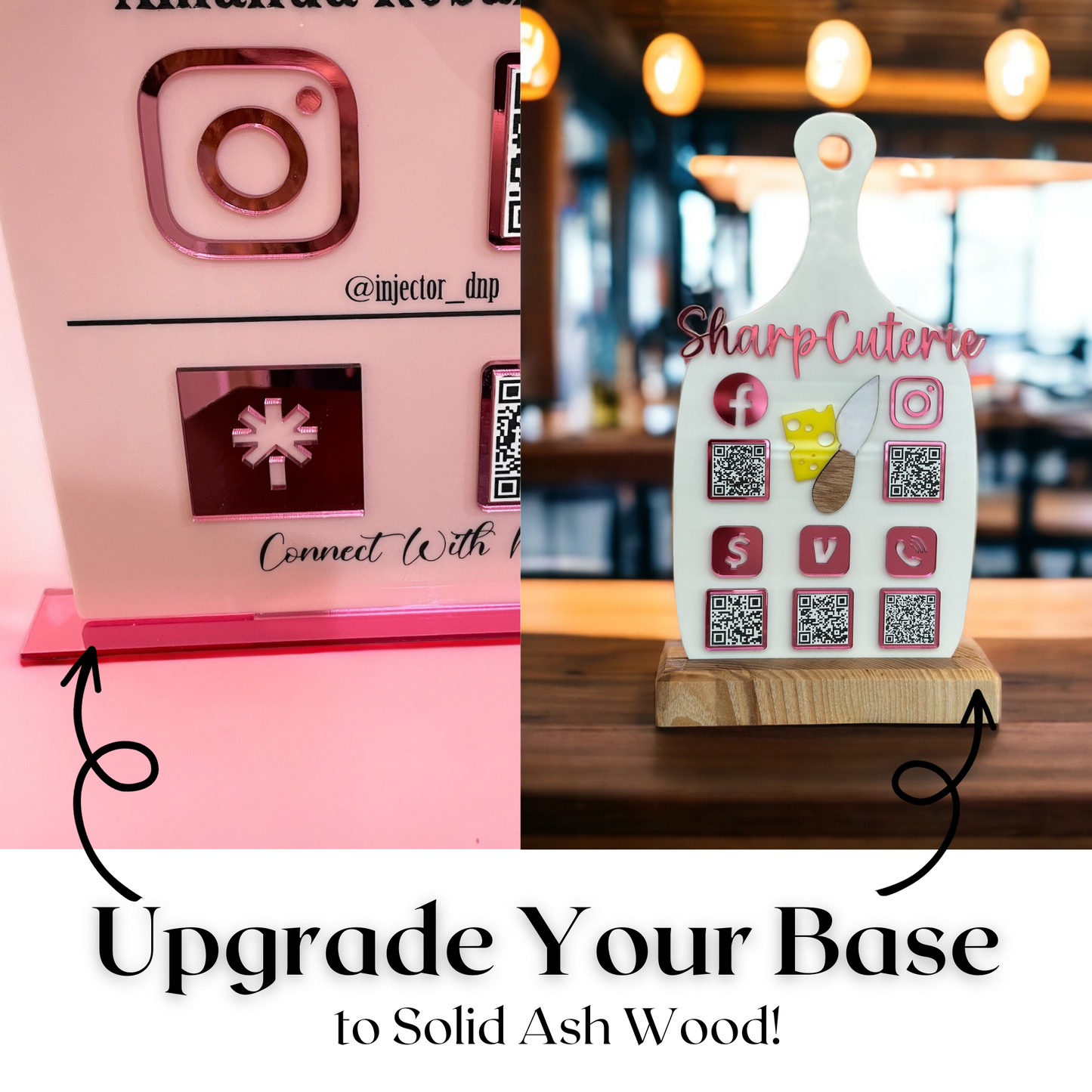 Four QR Code Sign with Social Media Links and your Logo