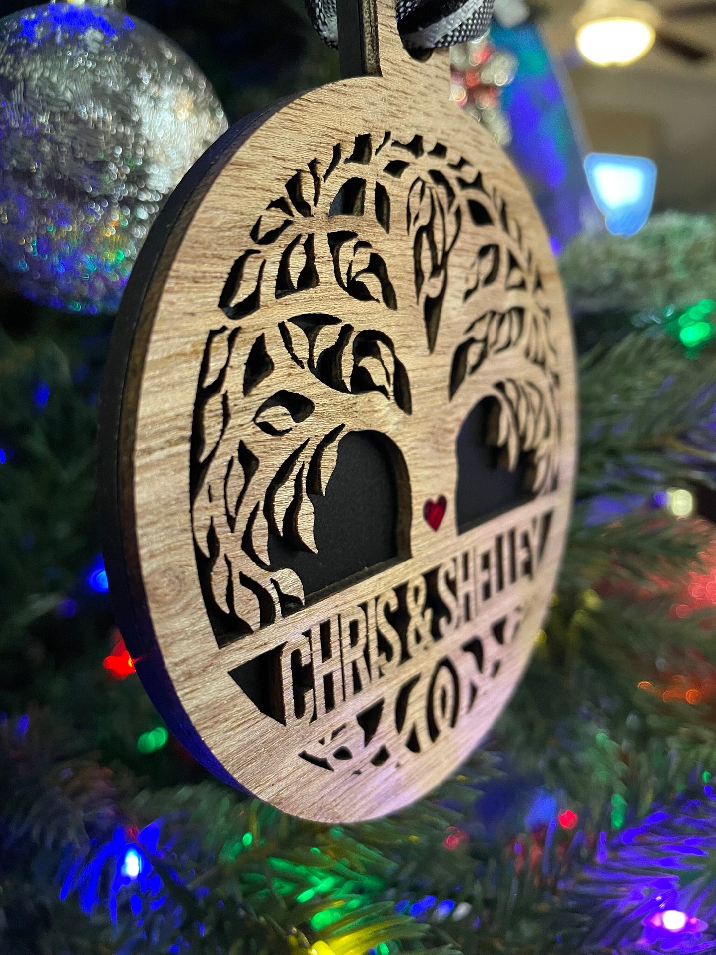 Family Tree Wooden Ornament with Acrylic Heart