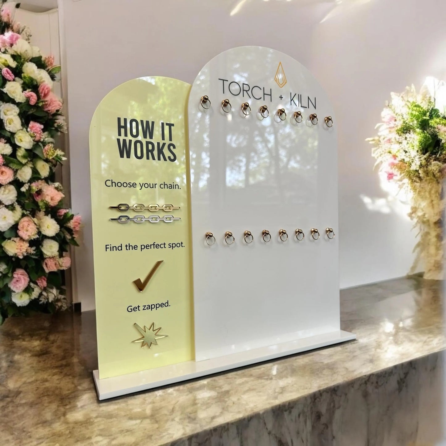 Double Arch Permanent Jewelry Bracelet and Chain Display with 16 Hooks