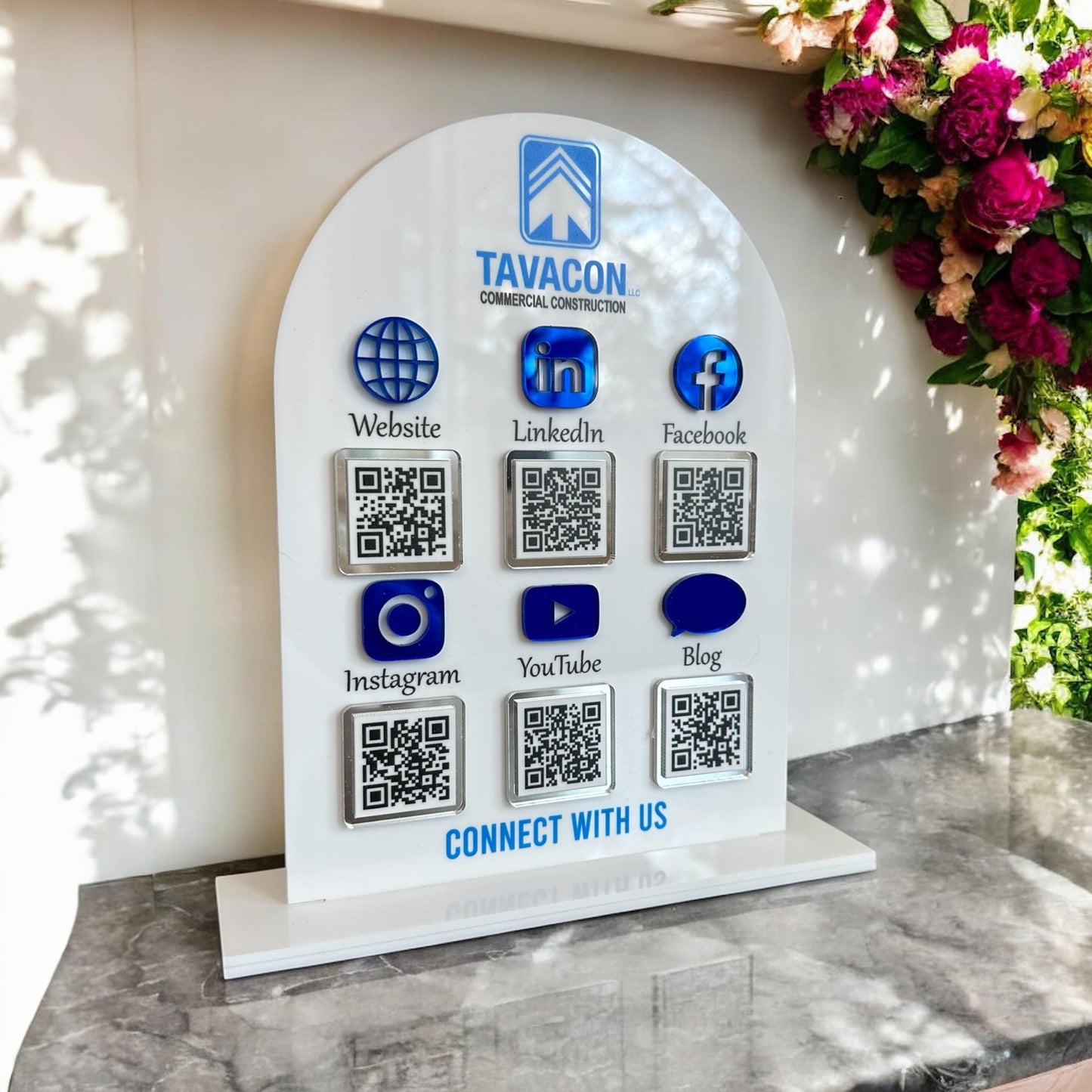 Arched Acrylic QR Code Sign – 5 or 6 Code Display for Menus, Payments & Links