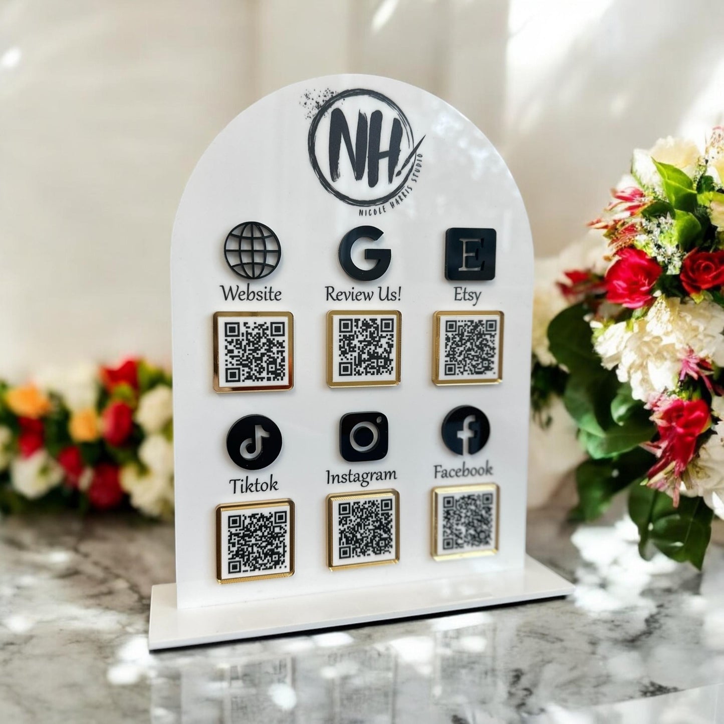 Arched Acrylic QR Code Sign – 5 or 6 Code Display for Menus, Payments & Links