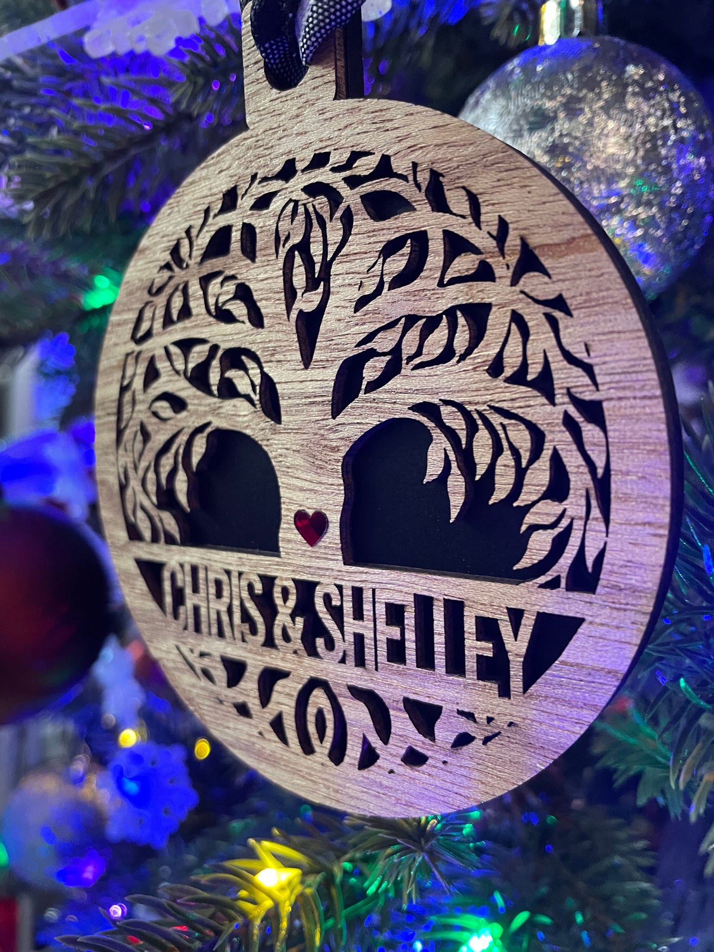 Family Tree Wooden Ornament with Acrylic Heart