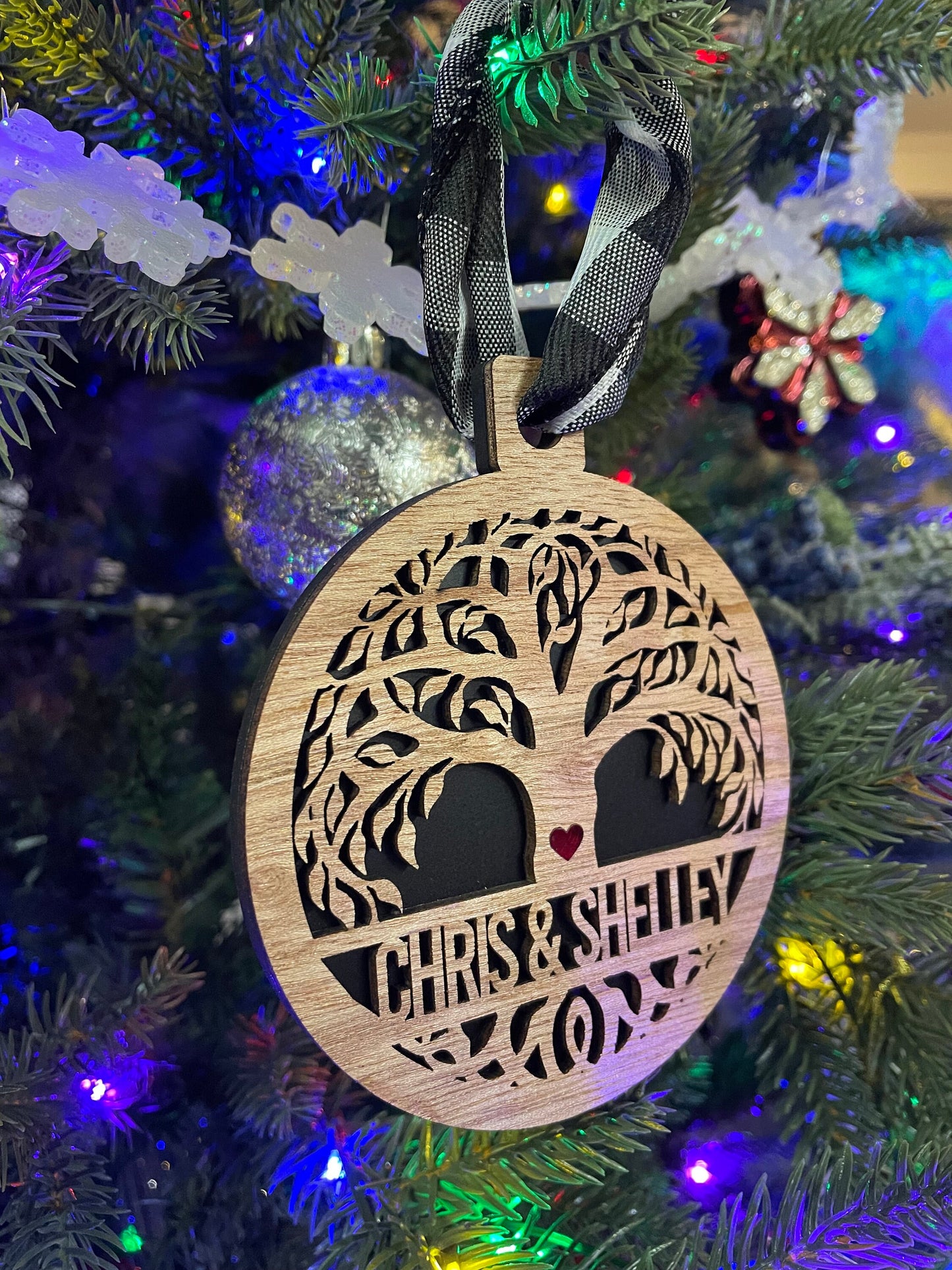 Family Tree Wooden Ornament with Acrylic Heart