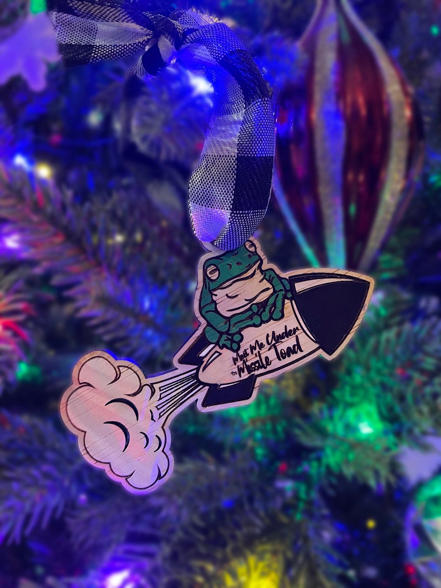Meet Me Under the Missile Toad Ornament - Hand painted ornament - Wooden keepsake - Christmas missile toad
