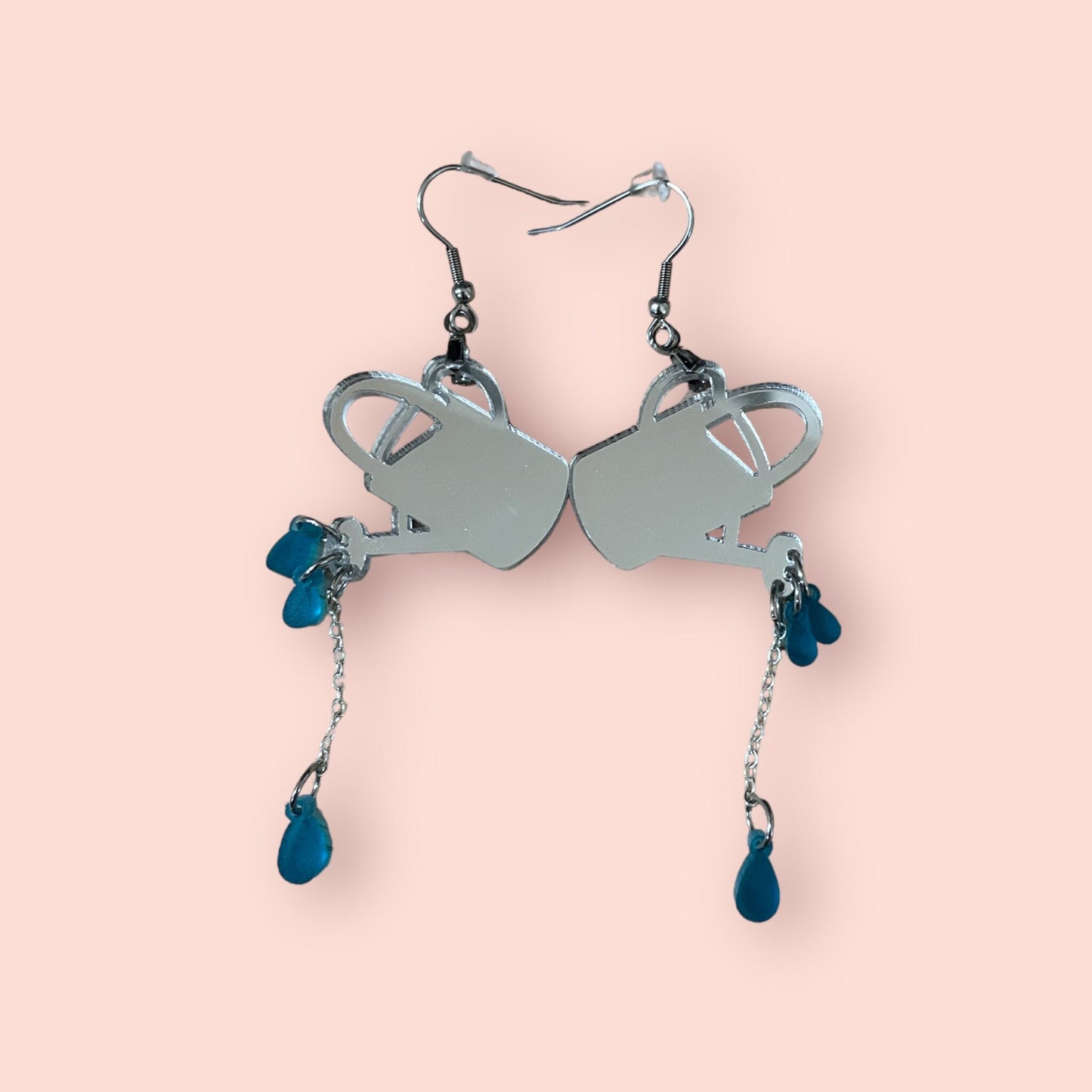 Watering Can acrylic earrings - Mirror and reflective dangles, statement earring, chains