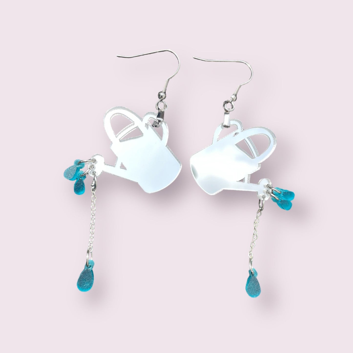 Watering Can acrylic earrings - Mirror and reflective dangles, statement earring, chains