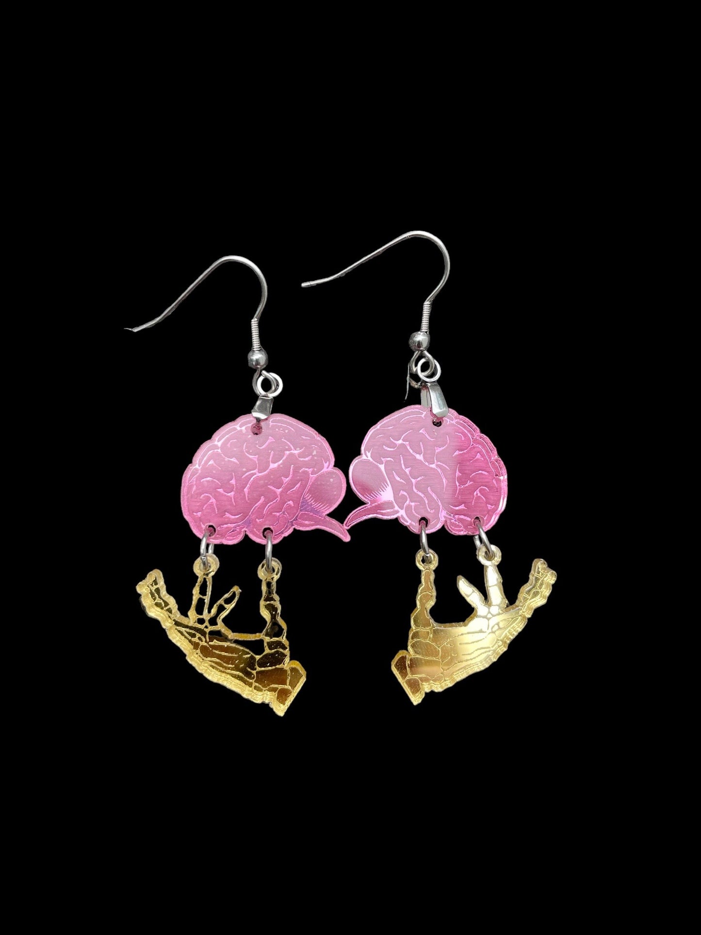 Skeleton hands with Brain Dangle Earrings, Halloween Acrylic Jewelry, Unique spooky earring