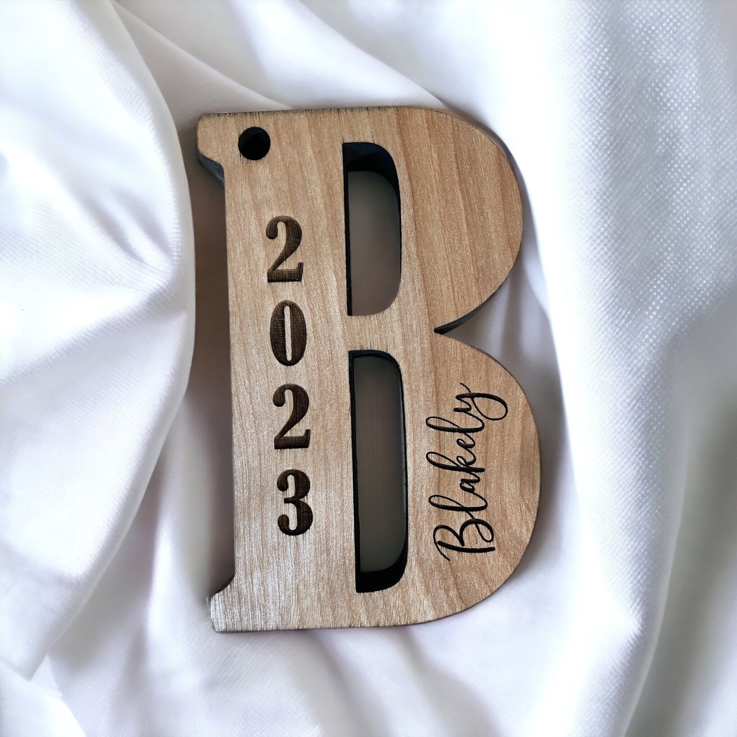 Solid Wood Alphabet Initial Ornament, Christmas Tree Baby Letter, Baby's First Christmas