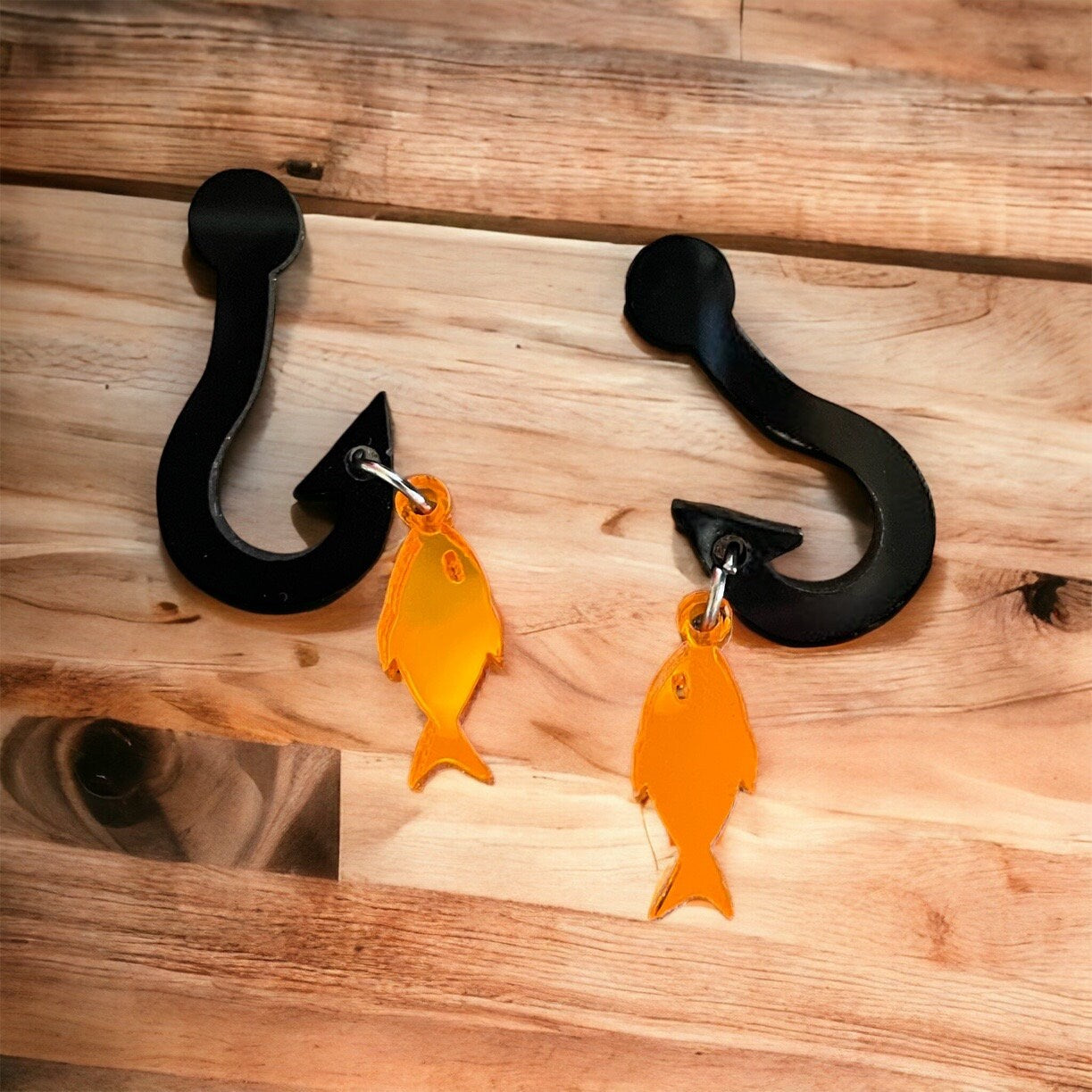 Fish Hook Acrylic Dangle Earrings, Aquarist Earring, Fishing Hook with Fish