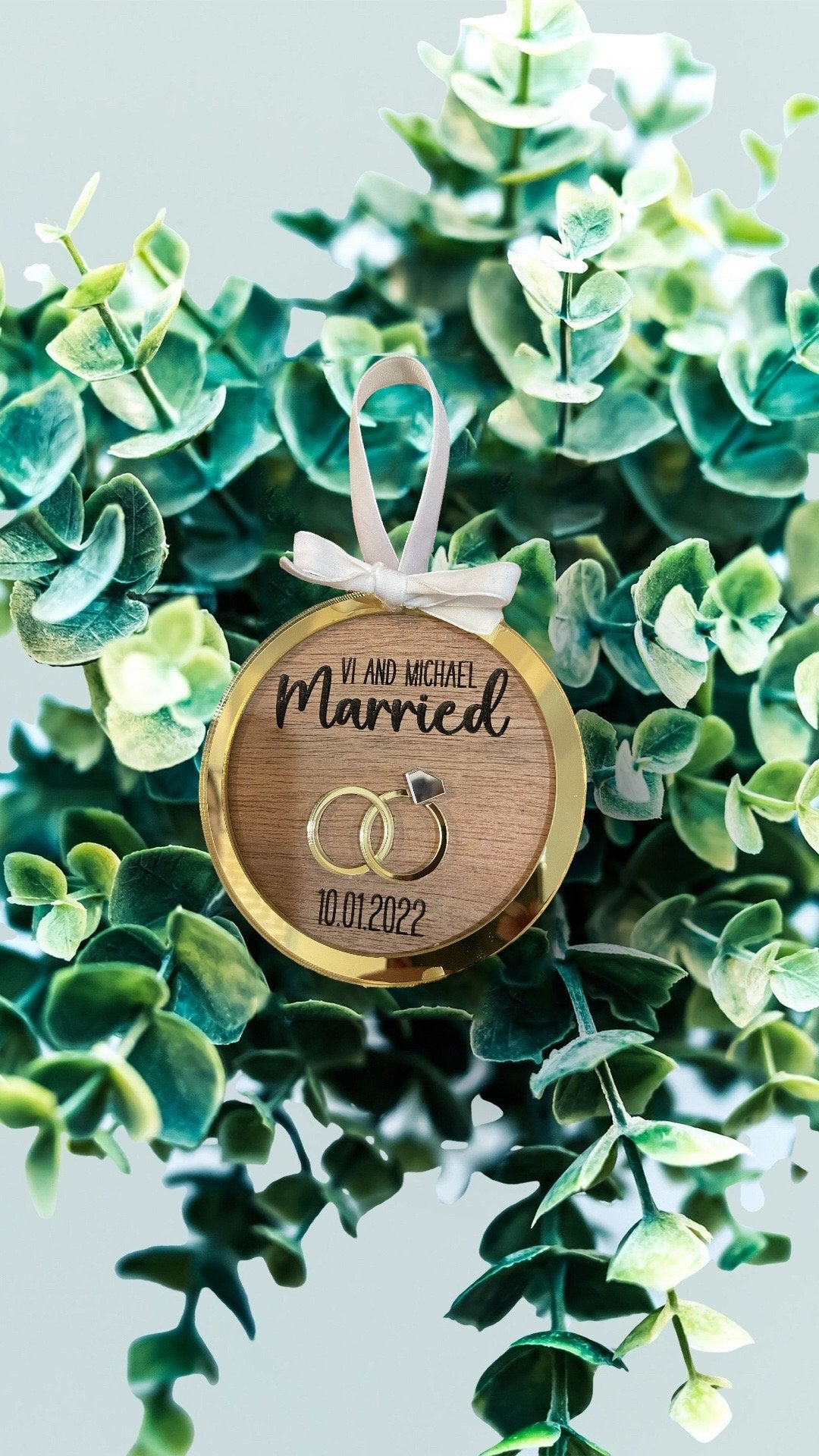 Wedding Date Ornament, Marriage Wood and Acrylic Hanging Ornament, Anniversary Date