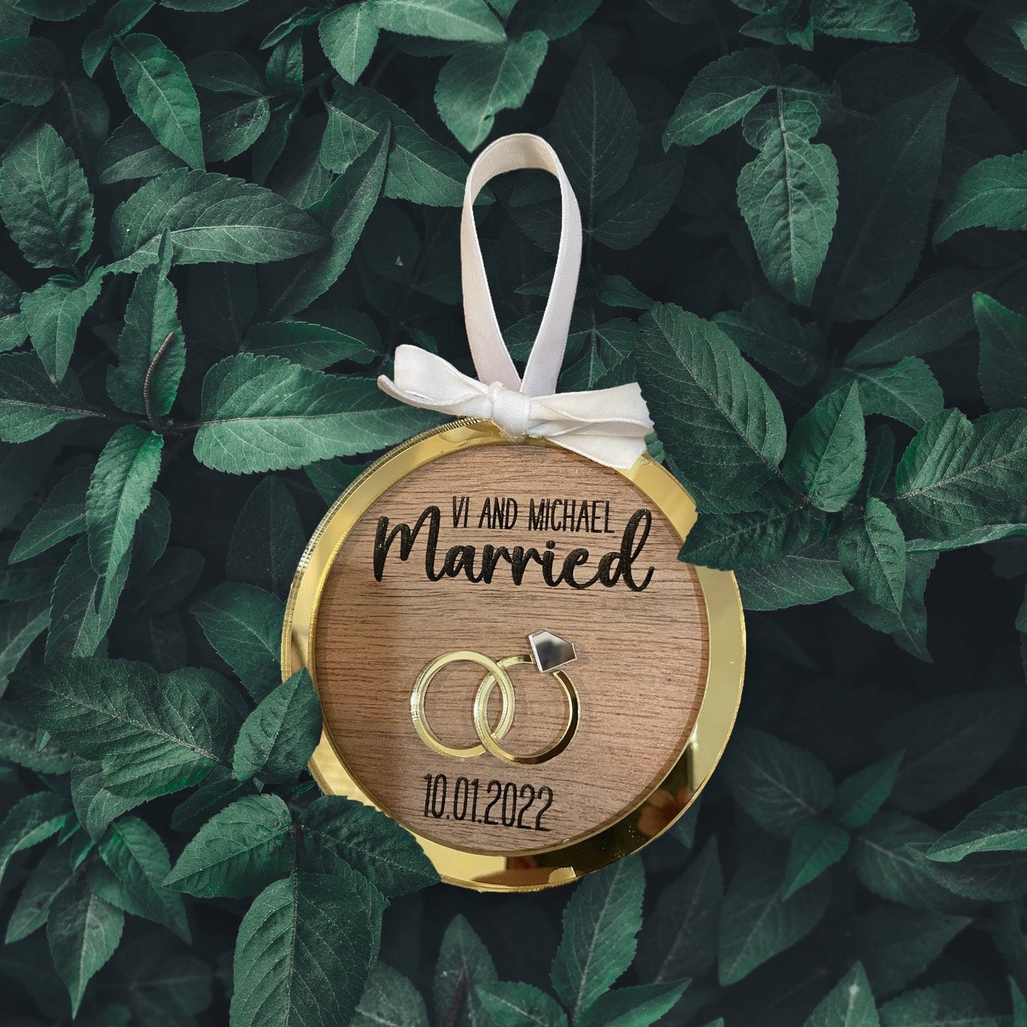 Wedding Date Ornament, Marriage Wood and Acrylic Hanging Ornament, Anniversary Date