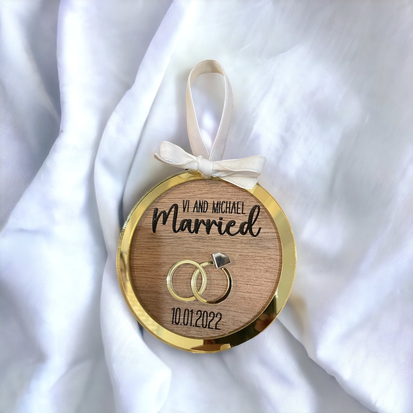 Wedding Date Ornament, Marriage Wood and Acrylic Hanging Ornament, Anniversary Date