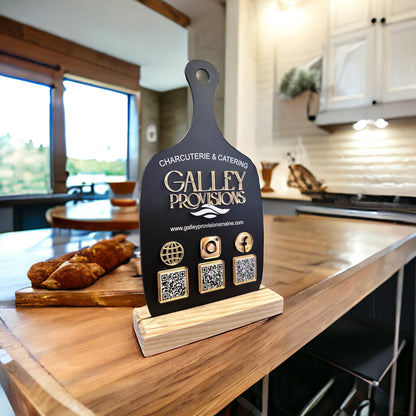 Charcuterie Board QR Code Sign with Three QR Codes and Wood Base