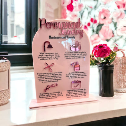 Permanent Jewelry Tabletop Warranty and Care Sign $25 Fee