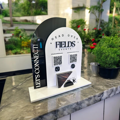 Double Arch Two QR Code Sign with Business Card Holder