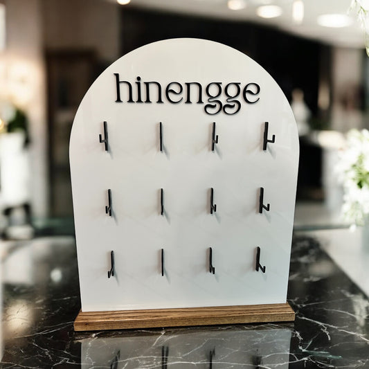 Earring Display with 12 Hooks and Wooden Base (Black Hooks and Stained Base)