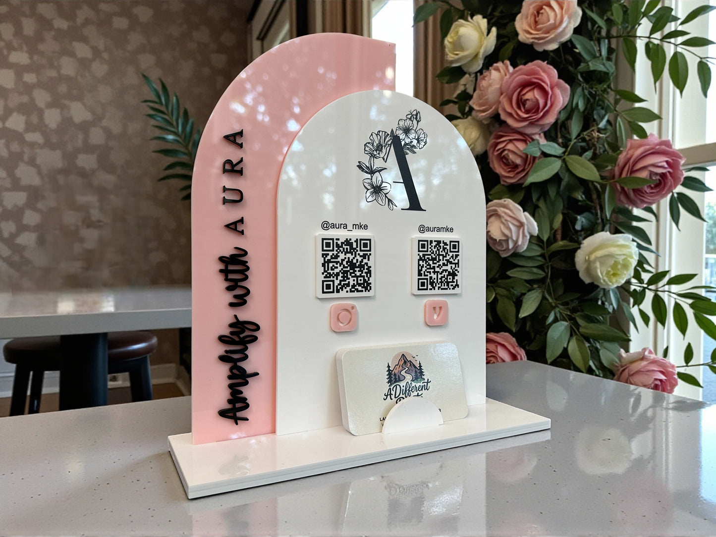 Double Arch Two QR Code Sign with Business Card Holder