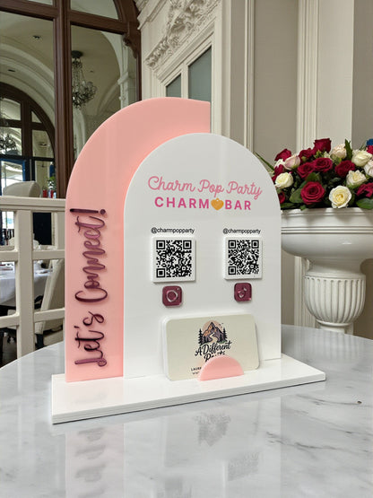 Double Arch Two QR Code Sign with Business Card Holder