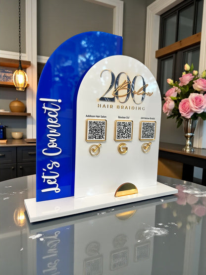 Double Arch Three QR Code Sign with Business Card Holder