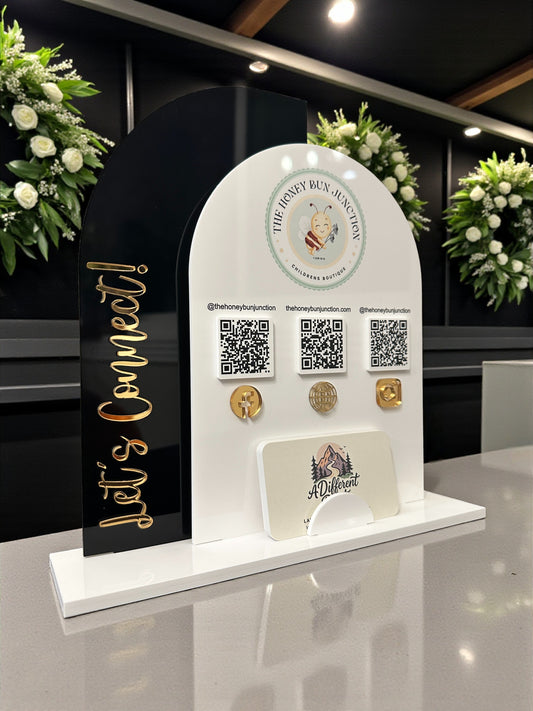 Double Arch Three QR Code Sign with Business Card Holder