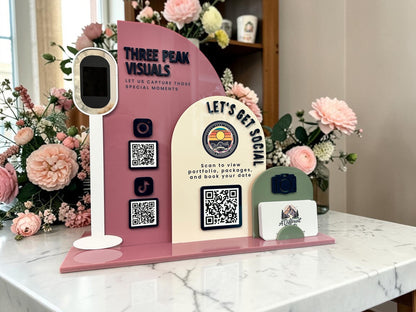Triple Arch Photobooth Three QR Code Display with Business Card Holder