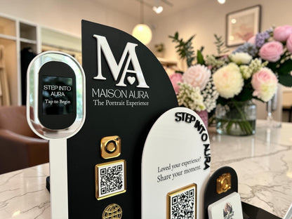 Triple Arch Photobooth Three QR Code Display with Business Card Holder (Wording on screen)