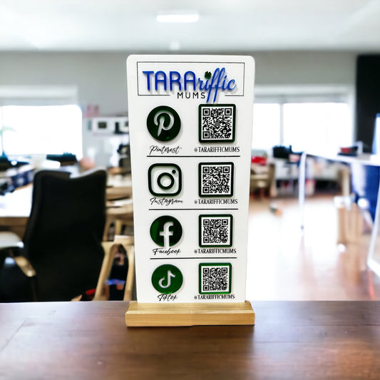 Four QR Code Sign with Social Media Links and your Logo