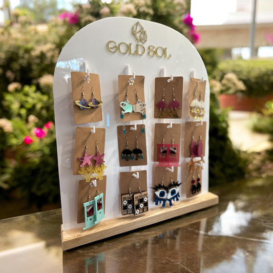 12 Hook Earring Display with a Handmade Wooden Base and your Logo