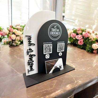 Double Arch Two QR Code Sign with Business Card Holder