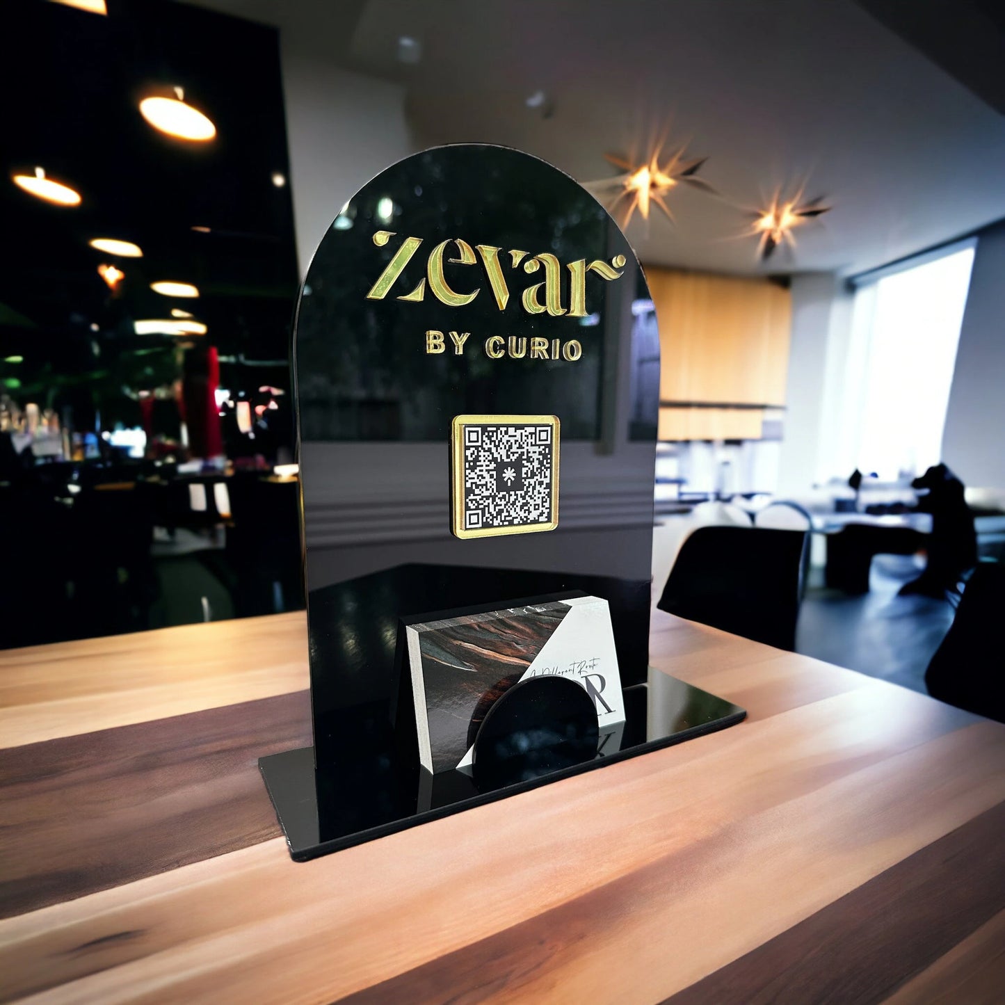 Arched Single QR Code Sign with Business Card Holder