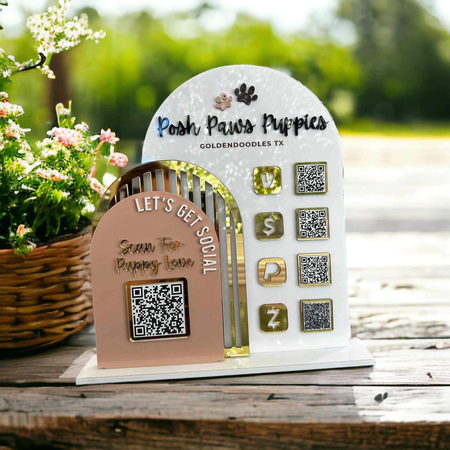 Triple Arch Acrylic QR Code Sign, Vendor Tabletop Display