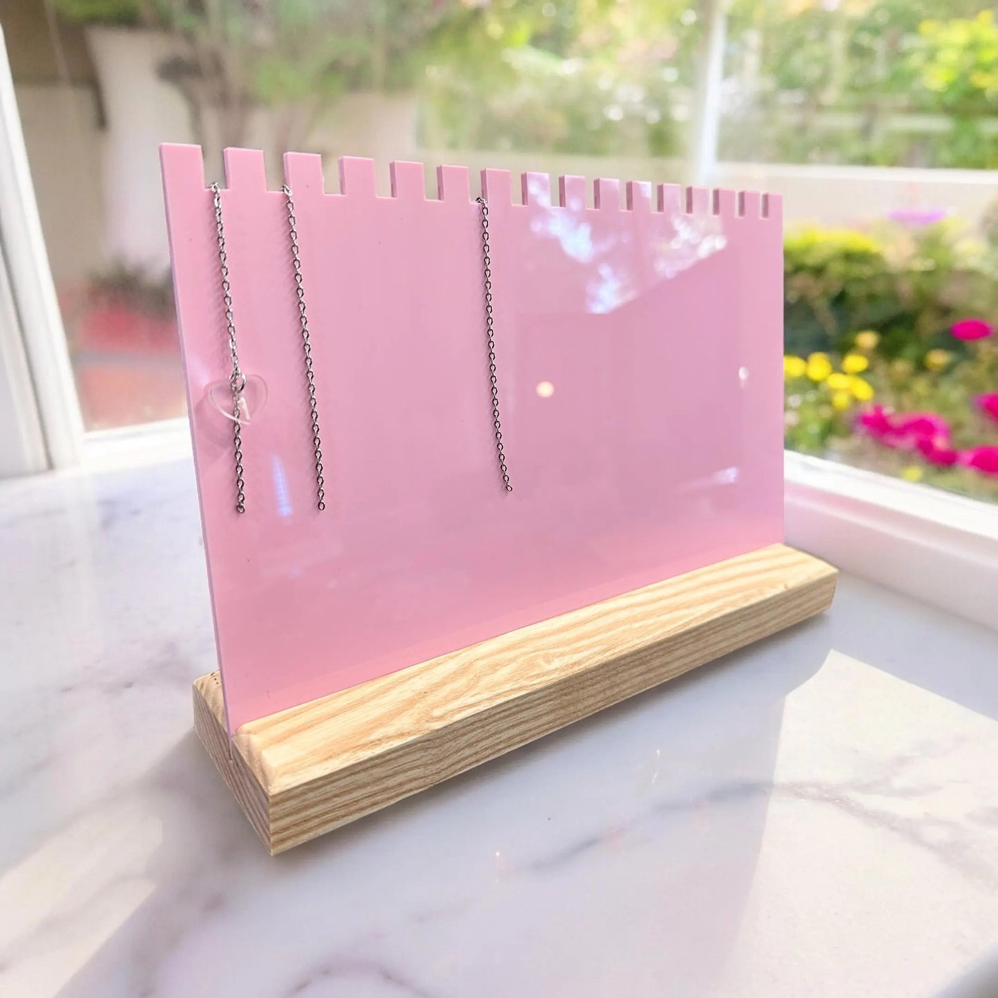 Acrylic Jewelry Chain Display with Ash Wood Base