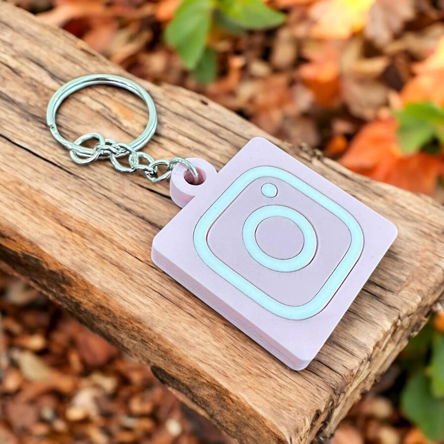 Laser Cut QR Code Keychain with Inlayed Social Media Symbol