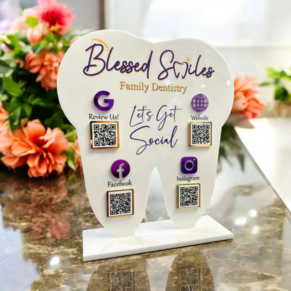 Tooth Four QR Code Sign – Dental Office Social Media Display