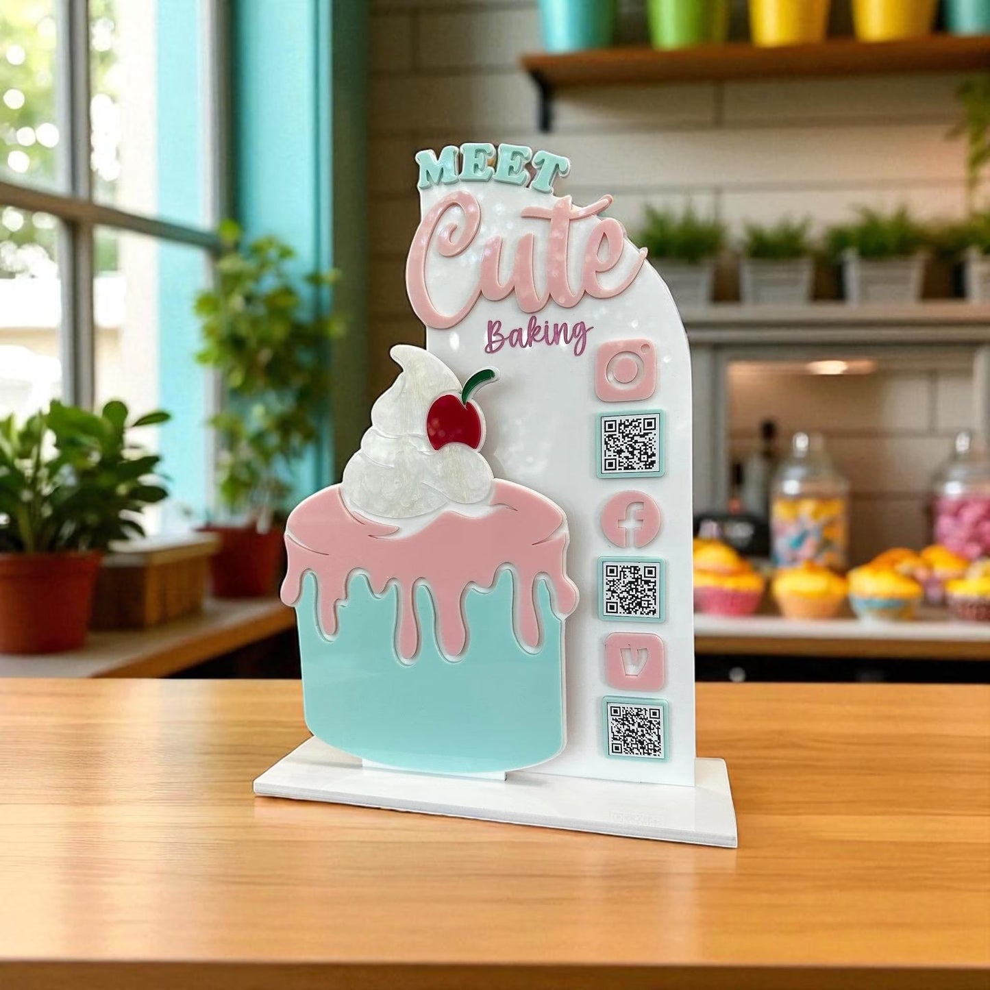 Cake QR Code Display Sign | Double Arch Acrylic Business Sign
