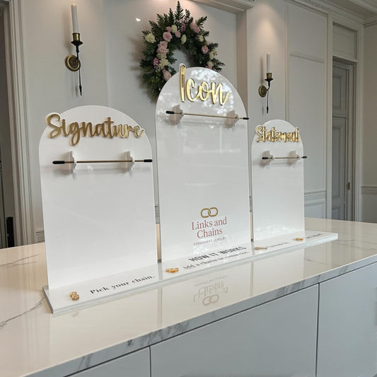 Arched Acrylic Permanent Jewelry Display Stand for Pop-Up Booths