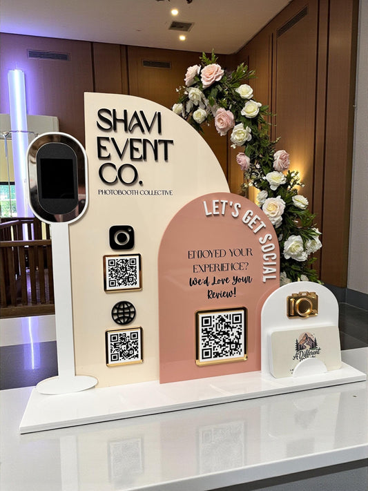 Triple Arch Photobooth Three QR Code Display with Business Card Holder