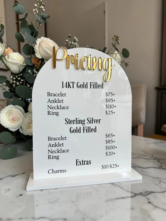 Arched Pricing Sign for Counter | Acrylic Price List Display