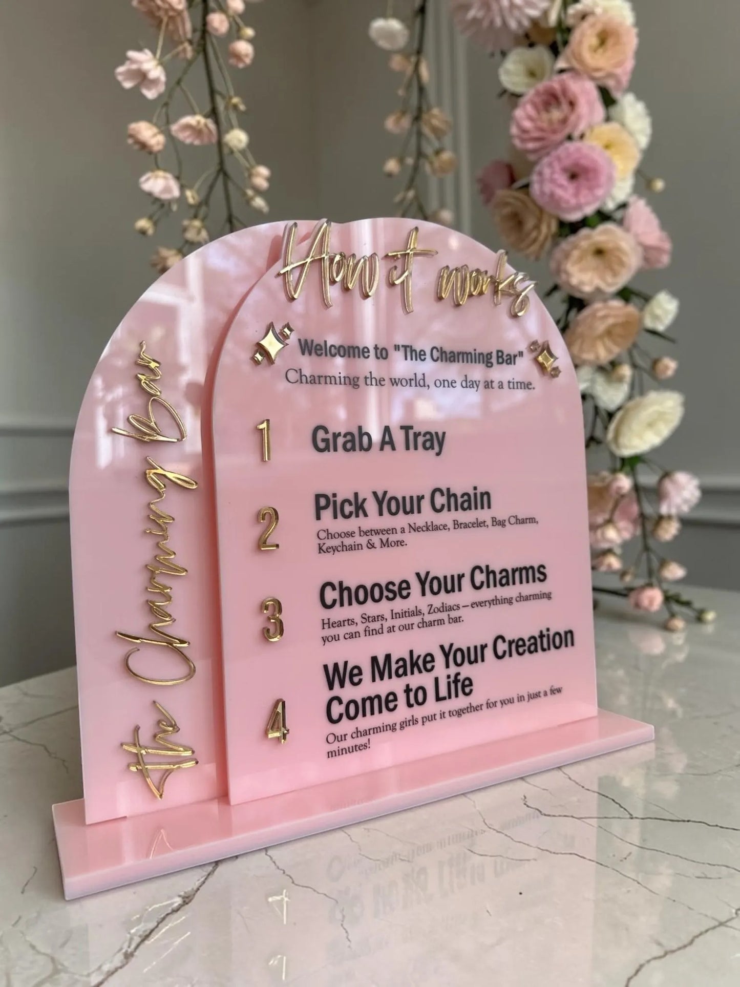 Double Arch “How It Works” Permanent Jewelry Sign with Business Name