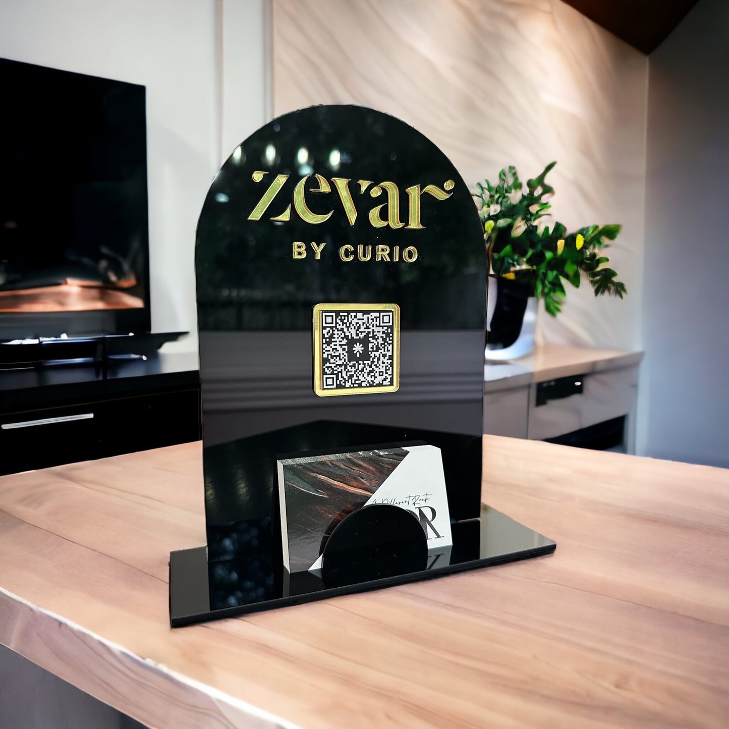 Arched Single QR Code Sign with Business Card Holder