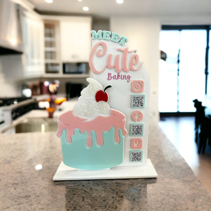 Cake QR Code Display Sign | Double Arch Acrylic Business Sign