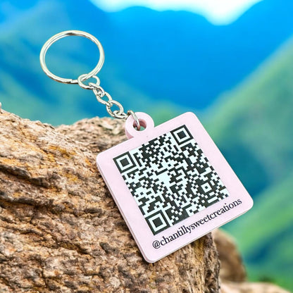 Laser Cut QR Code Keychain with Inlayed Social Media Symbol