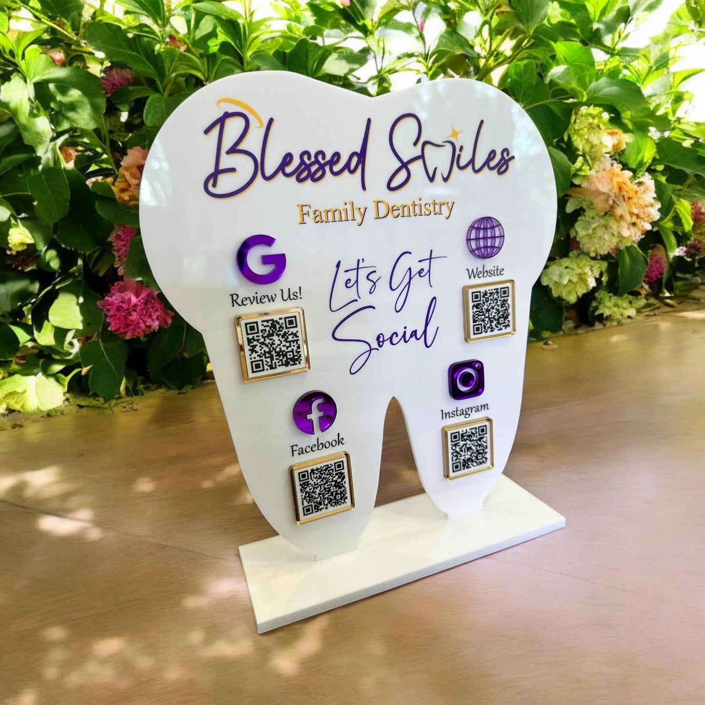 Tooth Four QR Code Sign – Dental Office Social Media Display