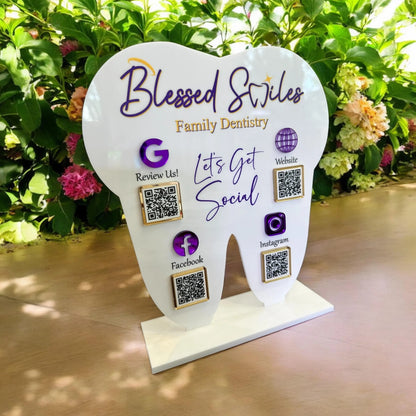 Tooth Four QR Code Sign – Dental Office Social Media Display