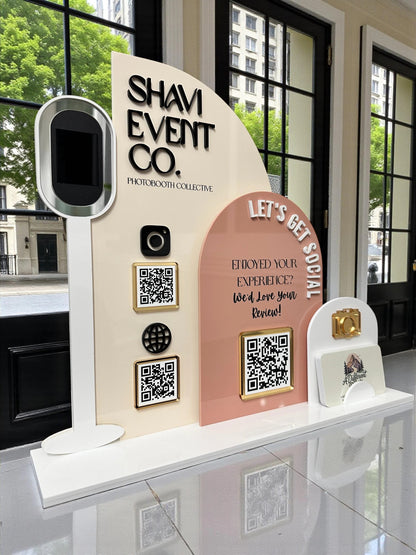 Triple Arch Photobooth Three QR Code Display with Business Card Holder